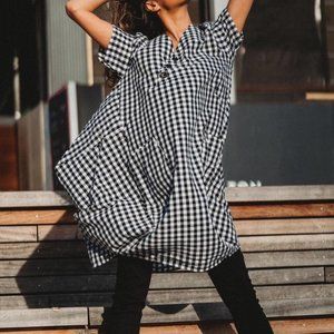 NWT Dubgee Black & White Gingham Check Cocoon Dress Size S